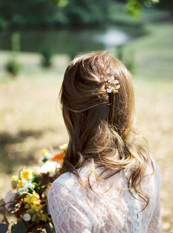 bridal hair worn down with accessories