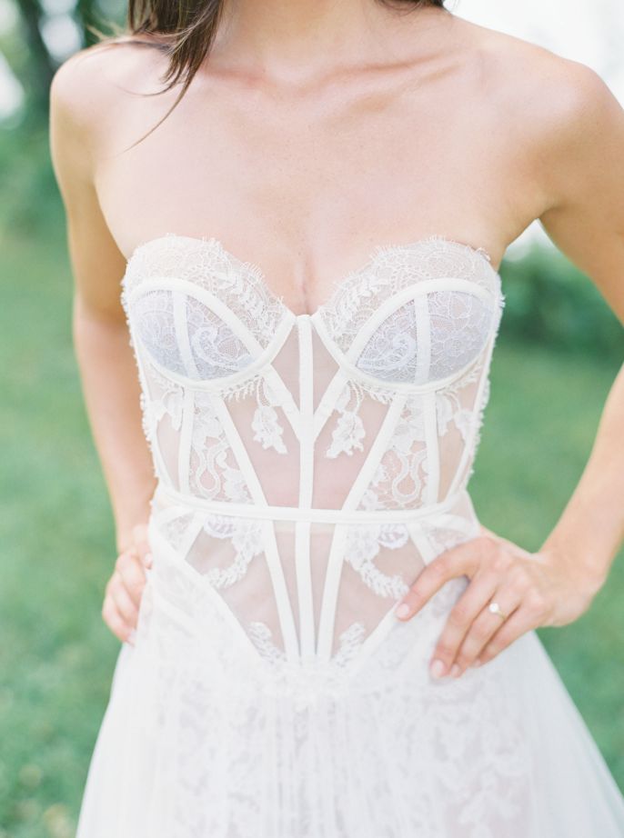 sheer white wedding dress closeup